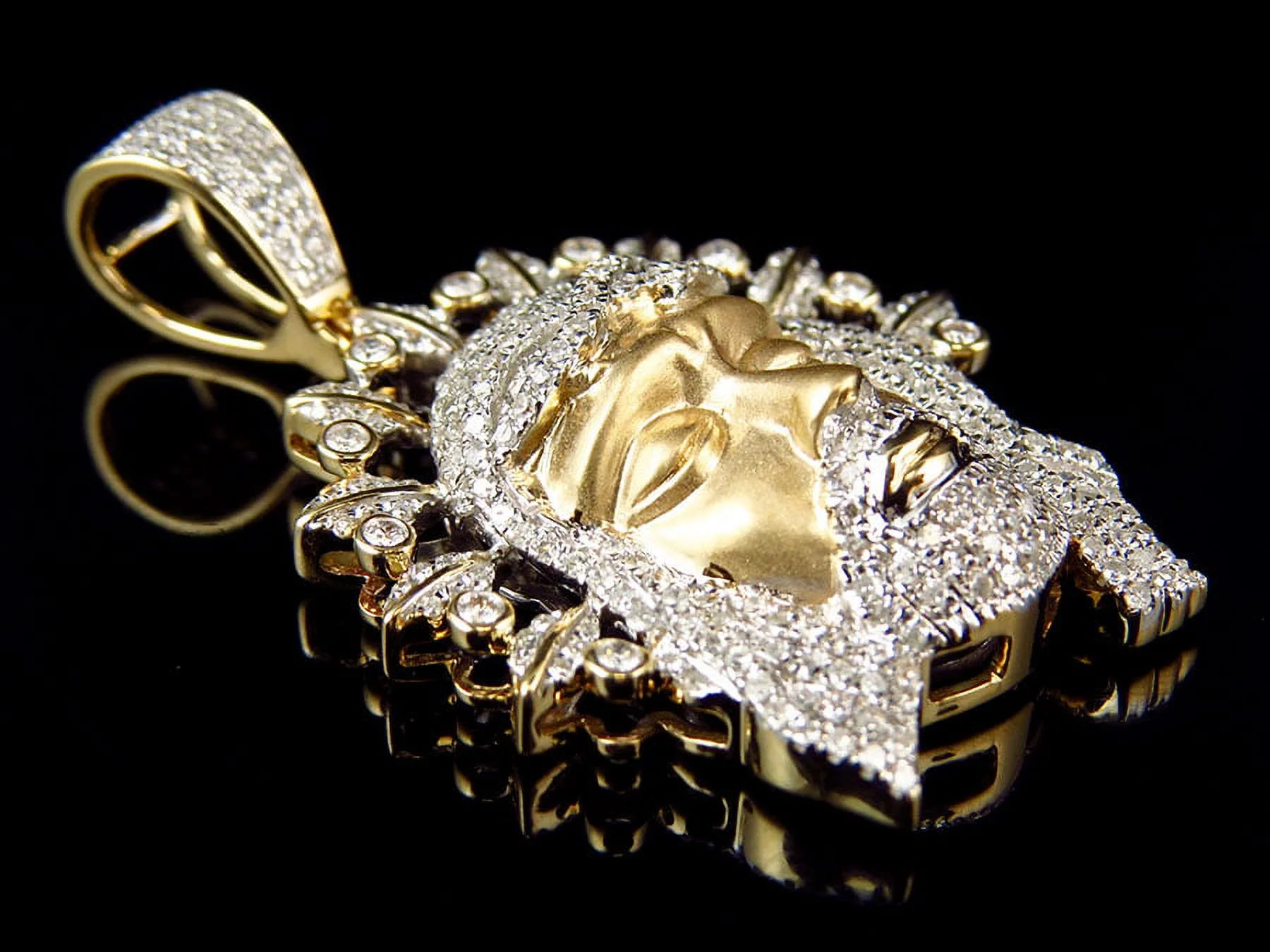 Men's XL Yellow Gold Jesus Face piece with Halo Diamond Pendant (2.50ct)