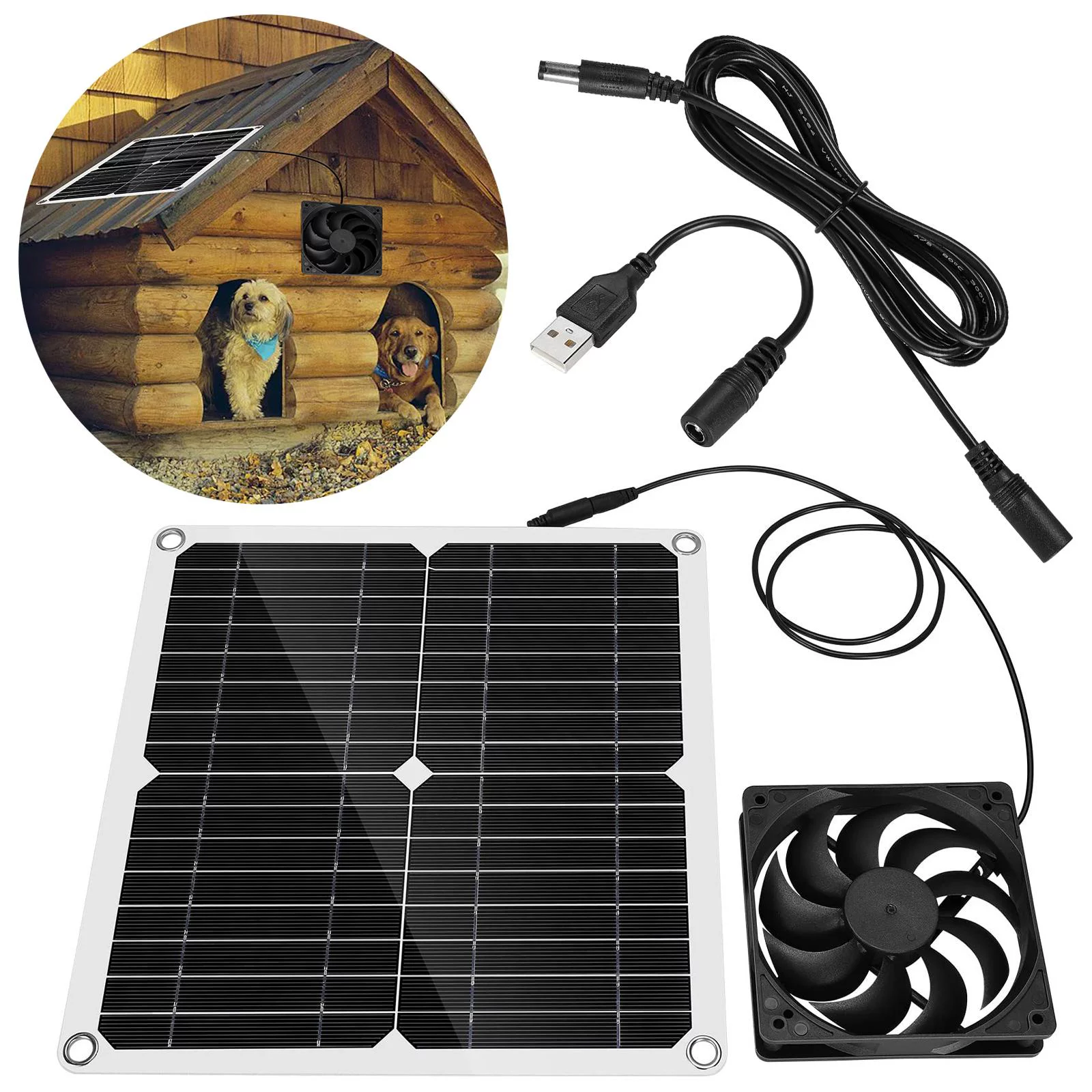 12W Solar Exhaust Fan Outdoor Portable Waterproof 12V Ventilation Mini Ventilator for Dog Chicken