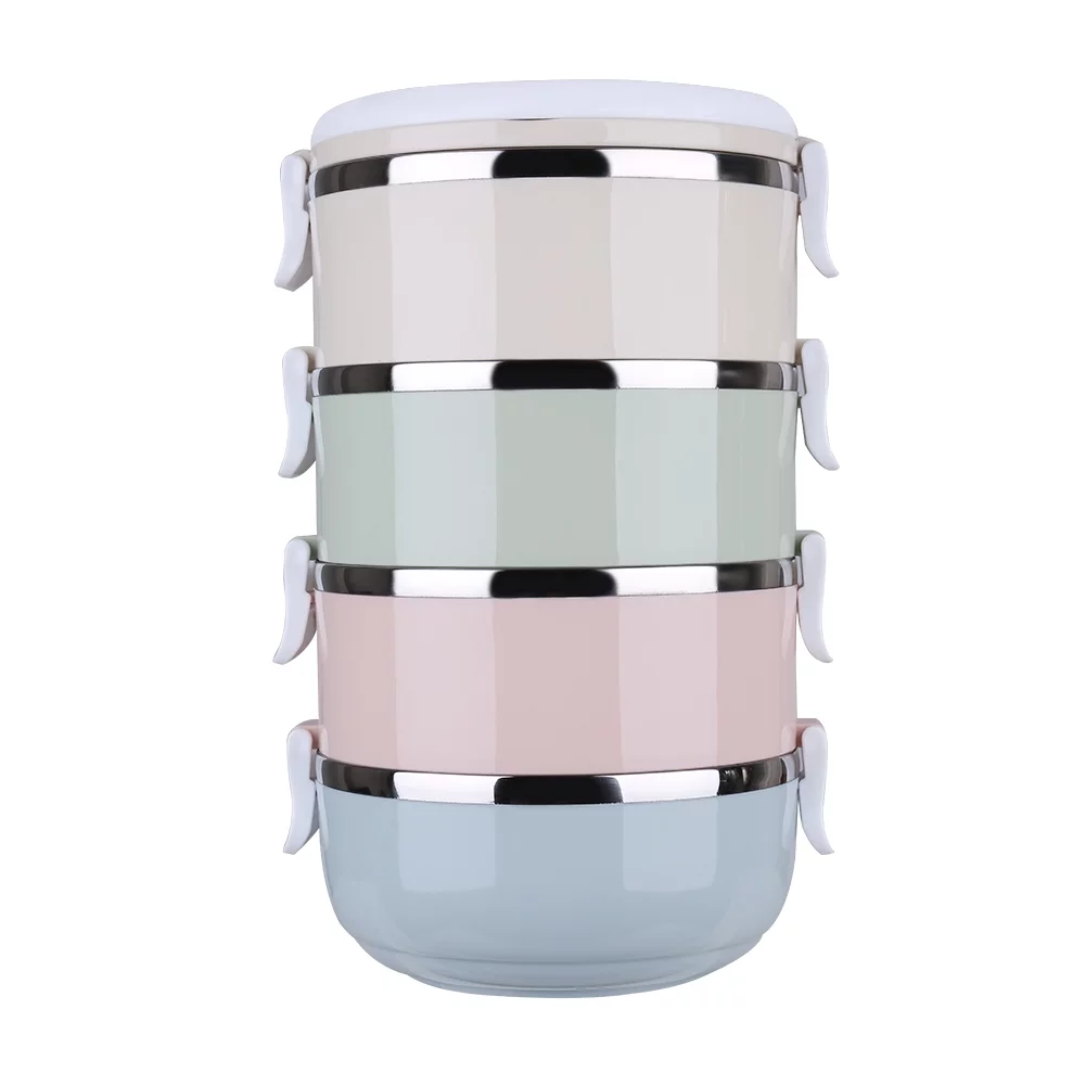 DEWIN Travel Bento - Set de tazones de Viaje Bento portátiles de Acero Inoxidable de 4 Niveles para Estudiantes de Oficina