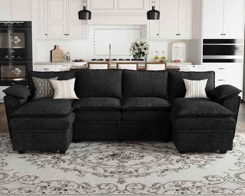 Belffin Oversized Modular Sectional Sofa Sleeper Sofa with Pull Out Couch Bed Oversized Modular Couch with Storage Ottomans Chenille Black