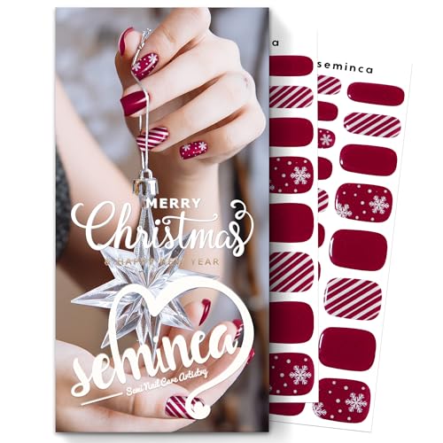 Semi Cured Gel Nail Strips-Easy Apply Christmas Gel Nail Stickers Holiday Semi Cured Manicure Strips with Sparkling Xmas Designs (Classic Yule)