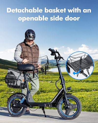 Gyroor C1 Plus Electric Scooter for Adults with Seat & Pet Basket - 30 Miles Range 650W Motor 48V 13.5Ah Battery 18.6MPH 14