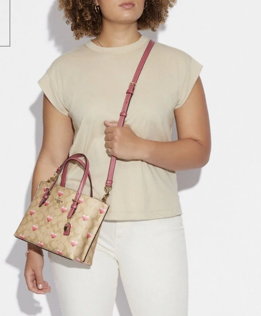 Coach Mollie Tote 25 Heart Stripe Print Crossbody CA252 $398 NWT