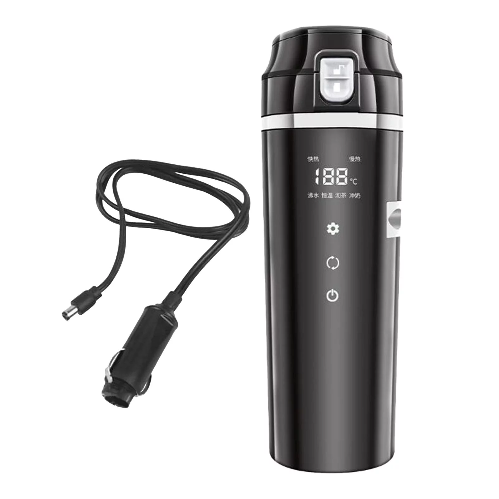 Car Kettle Boiler Insulated Cup 500ml Heating Stainless Steel Electric Heat Water Cup Water Kettle for Beverage Work Black