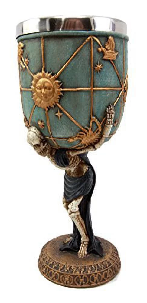 Atlantic Collectibles Greek Titan Atlas Skeleton Bearing Globe 5oz Wine Drink Beverage Goblet Chalice Cup