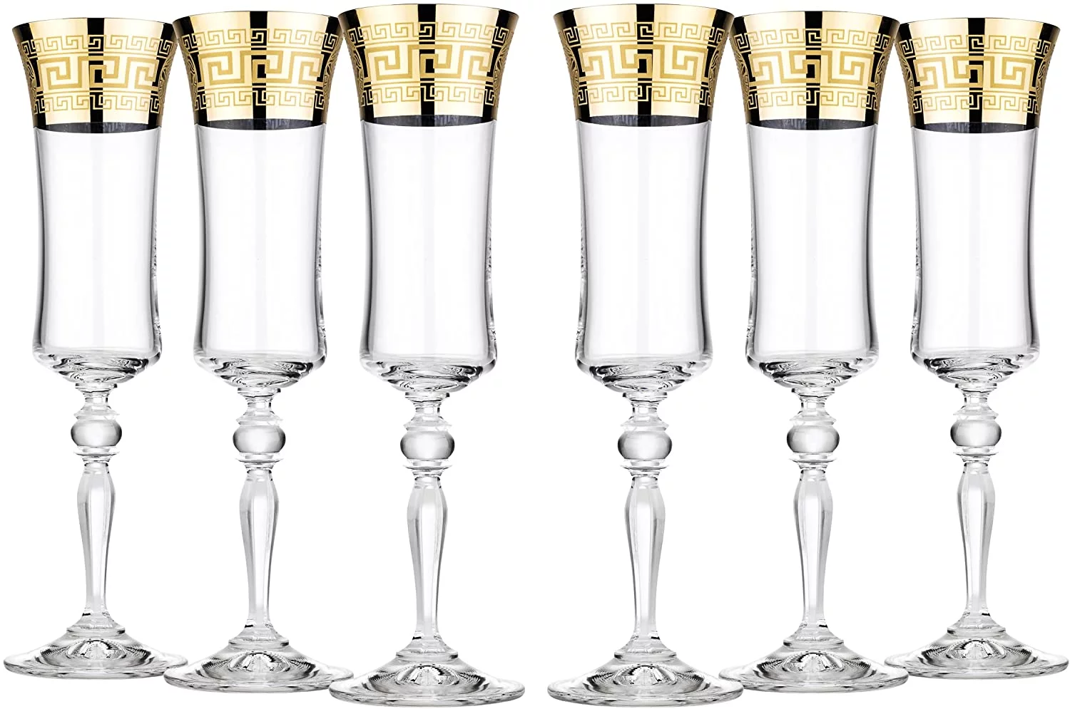 Glasstar 6 Oz Versailles Lead-Free Crystal Patterned Champagne Flutes, Wedding Gift, Gift for Anniversary, Set of 6