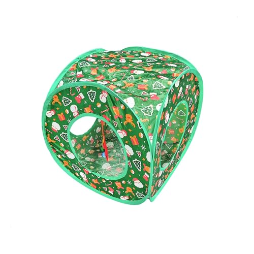 Christmas Cat Tunnel Cube Playhouse – Foldable Holiday Cat Cube with Peek Hole and Tunnel Fun for Indoor Cats