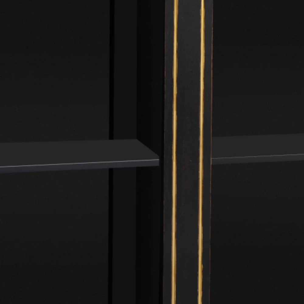 Accent Storage Cabinet with 2 Doors,Pure Hand Drawn,Solid Wood Legs,Suitable for living room, study and Entryway Black + Solid Wood+MDF