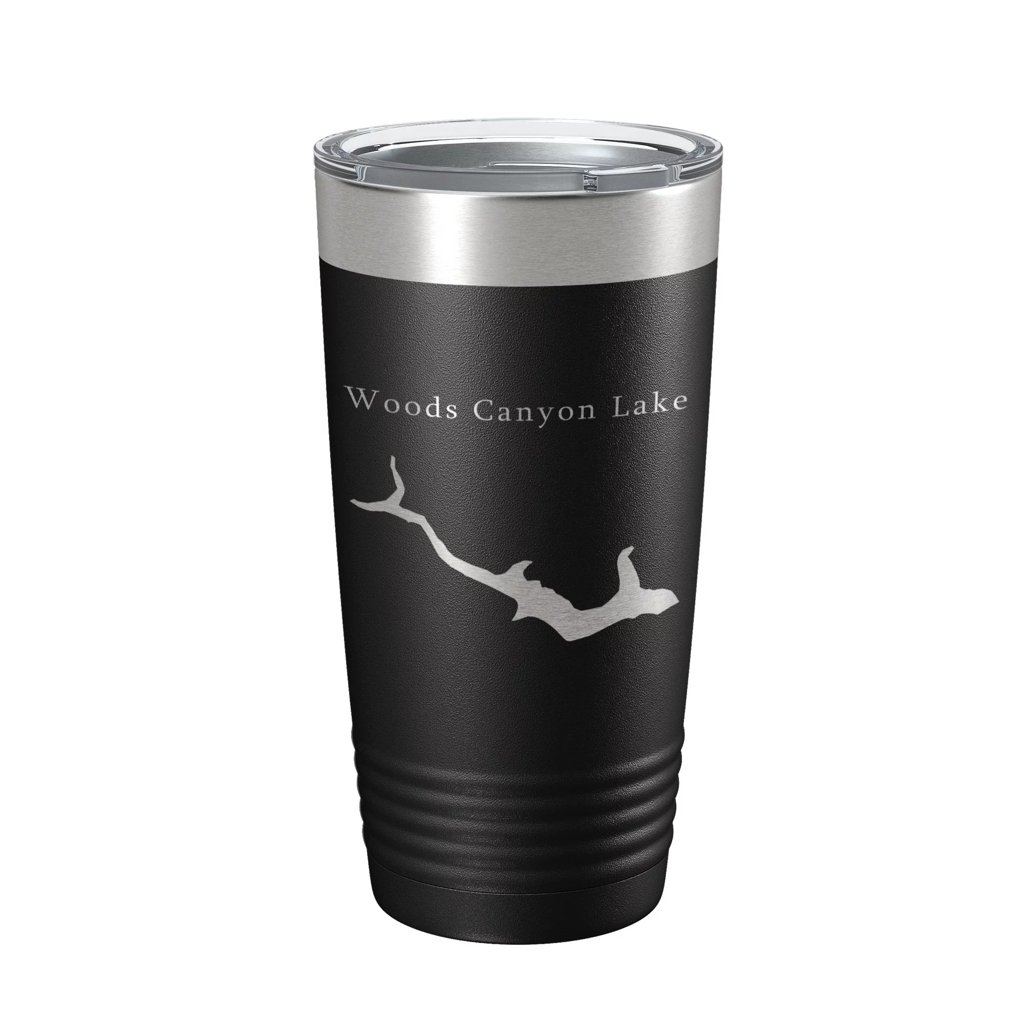 Woods Canyon Lake Map Tumbler Travel Mug Insulated Laser Engraved Coffee Cup Arizona 20 oz Black