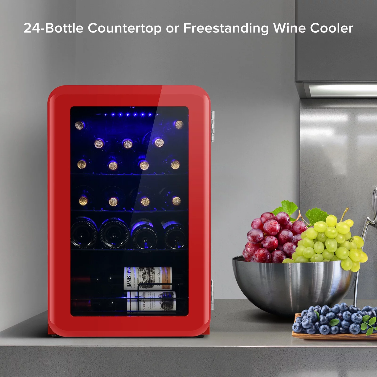 OVERDRIVE Wine Cooler Countertop Freestanding Wine Cellars Compressor System Champagne Chiller Digital Temperature Control UV-Protective Finish Max Load 24 Standard Bottle