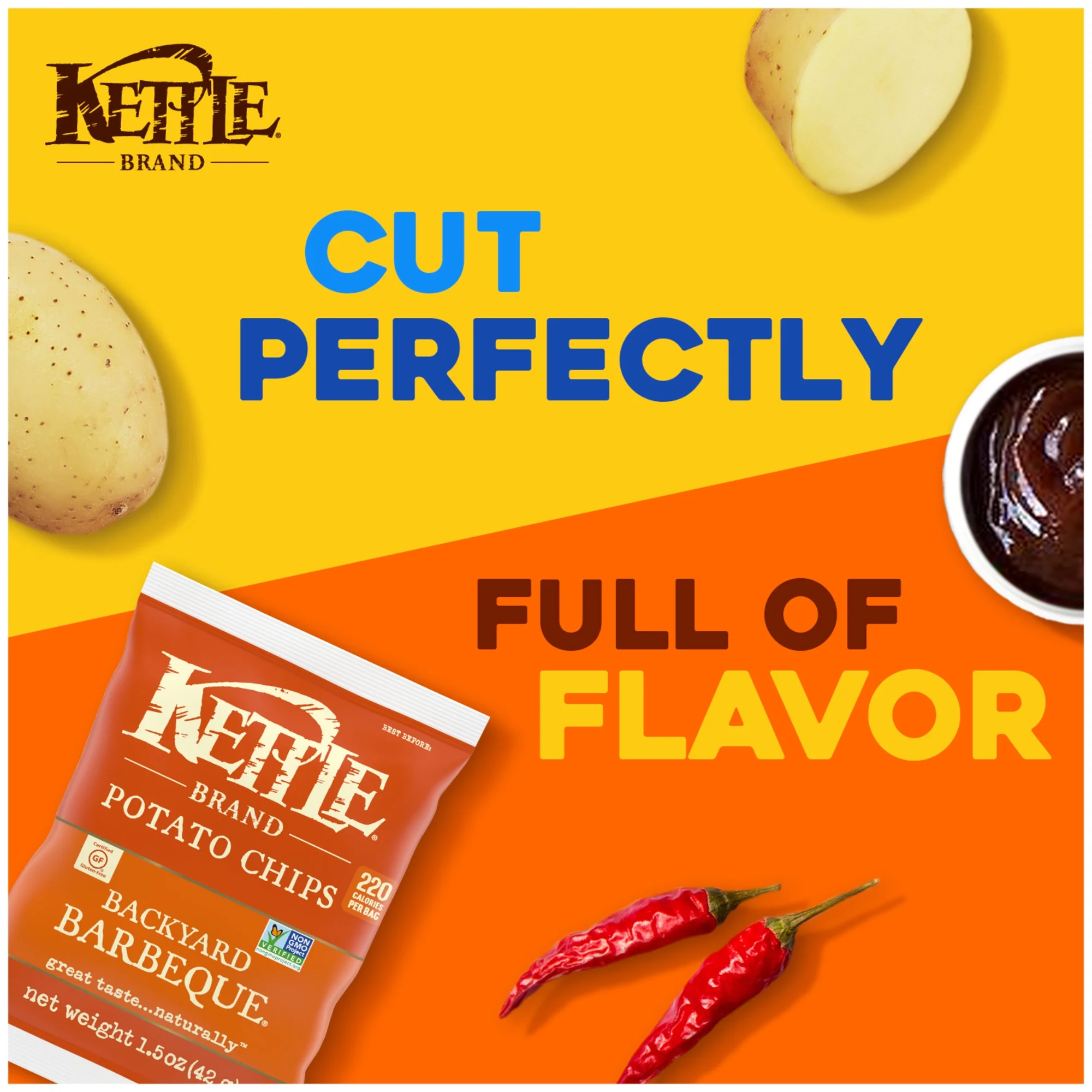 Kettle Brand Potato Chips, Barbeque Kettle Chips, Snack Bag, 1.5 oz