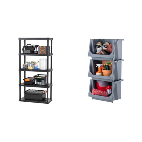 IRIS USA 4-Shelf Heavy Duty Plastic Storage Shelves, 400lb Capacity, 56