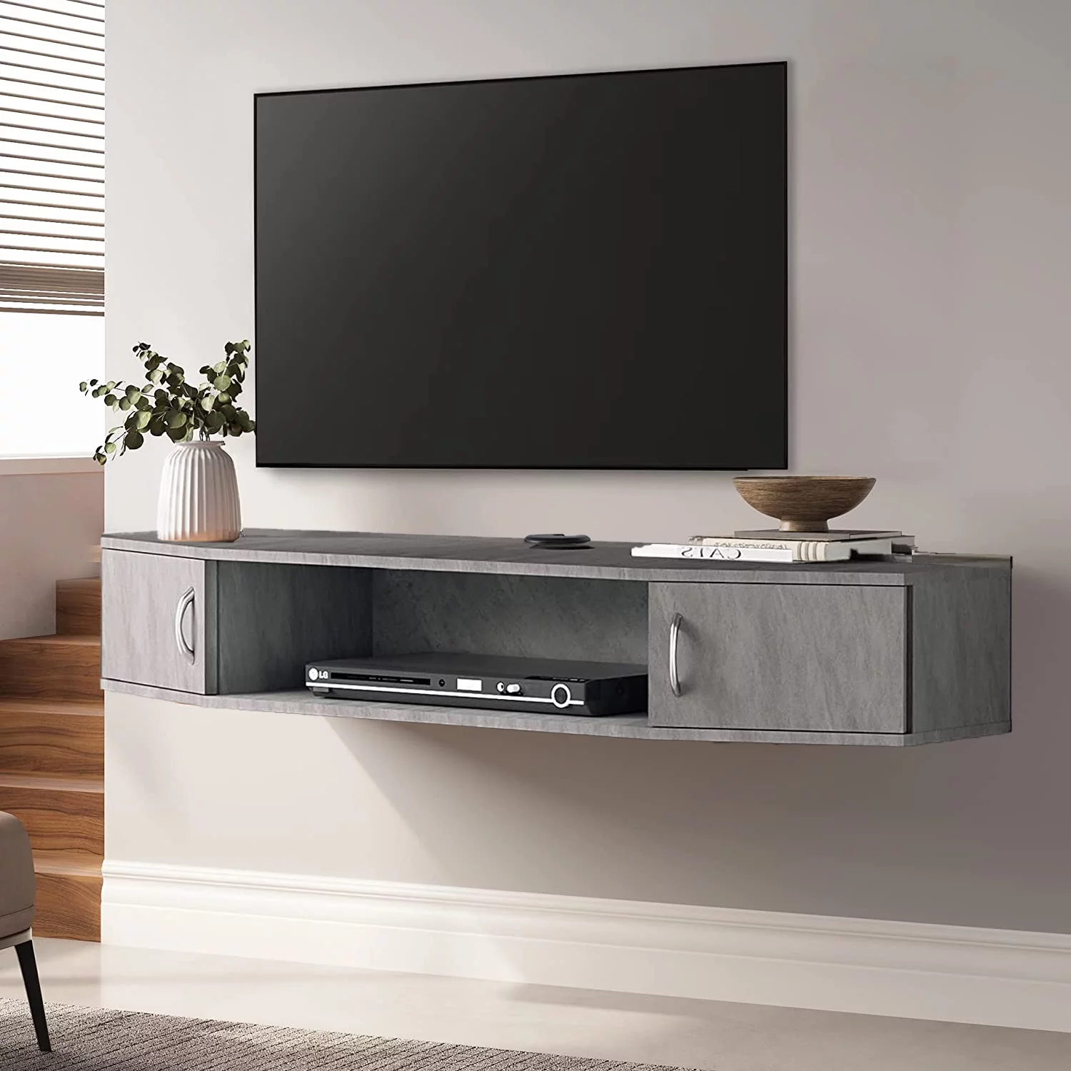 Floating TV Stand Wall Mounted TV Shelf with Door