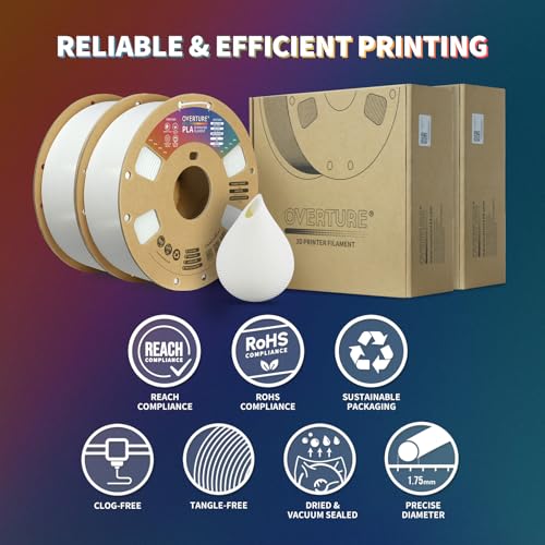OVERTURE PLA Filament 1.75mm PLA 3D Printer Filament, 2kg Cardboard Spool (4.4lbs), Dimensional Accuracy +/- 0.02mm, Fit Most FDM Printer (Black 2-Pack)