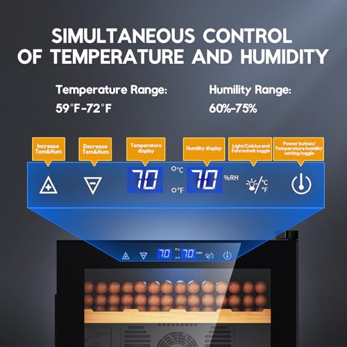 Tylza 35L Cigar Humidor Cabinet, 260 Counts Electric Humidors for Cigars with Humidity & Temperature Control, Digital Hygrometer, Spanish Cedar Wood, Cigar Humidors with Safety Lock, Gift for Men