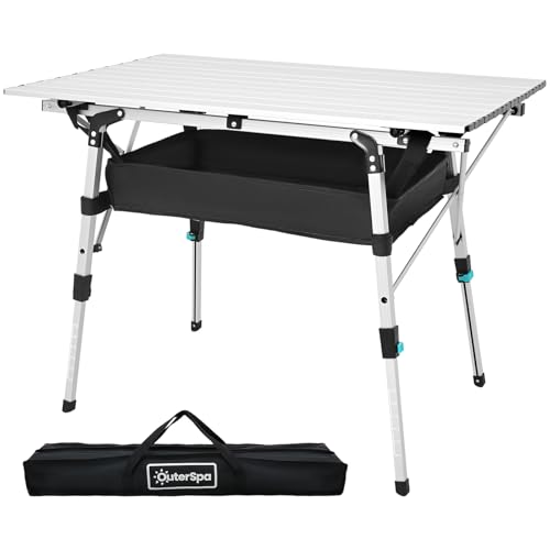 Portable Camping Table with Adjustable Legs, Lightweight Aluminum Folding Table Foldable Table for Outdoor Cooking, Picnic, Beach, Backyards, Square