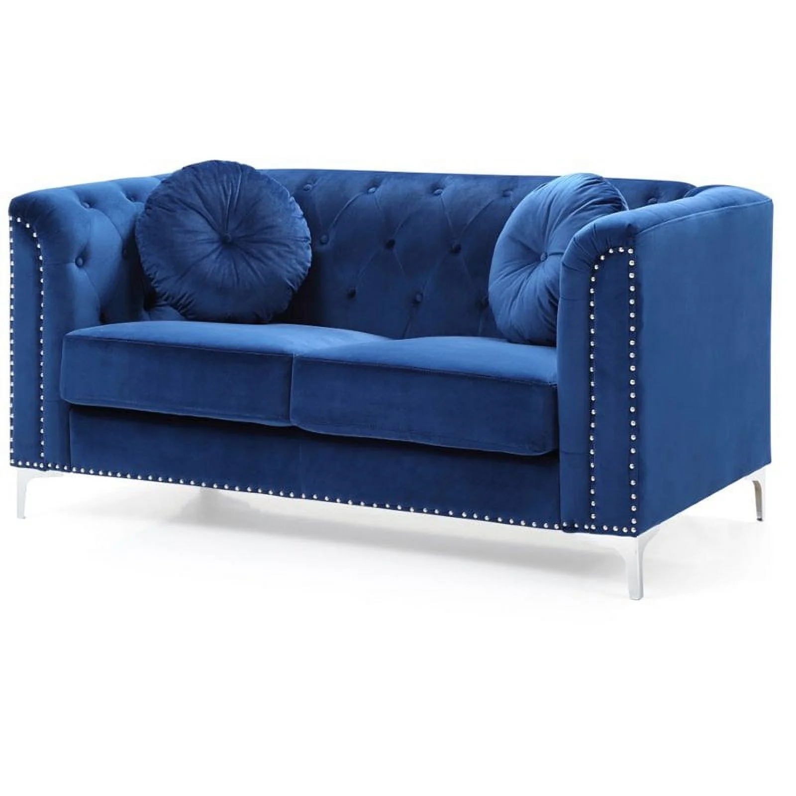Home Square 2-Piece Set with Velvet Sofa Chaise and Loveseat in Navy Blue