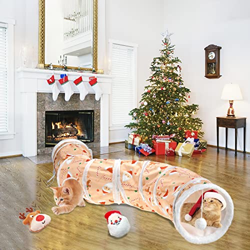 Vehomy 4Pcs Christmas Cat Toys Set - Cat Xmas S Shape Tune with Ball, Catnip, Gingerbread Man, Santa Claus, Elk Toys