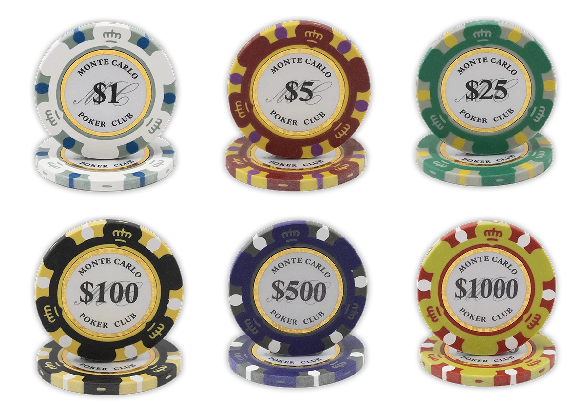 Monte Carlo Poker Club Set of 500 14 Gram 3 Tone Chips with Upgraded Aluminum Case, 2 Decks of Plastic Playing Cards, 2 Cut Cards, Dealer and Blind Buttons