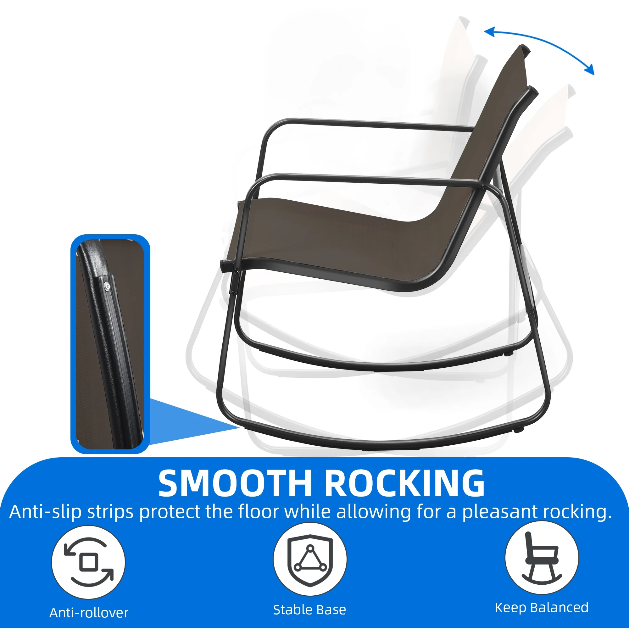 Dextrus 3-Piece Outdoor Patio Bistro Furniture Set, Rocking Chair Set - 2 Rocking Chairs with Glass Coffee Table - Black