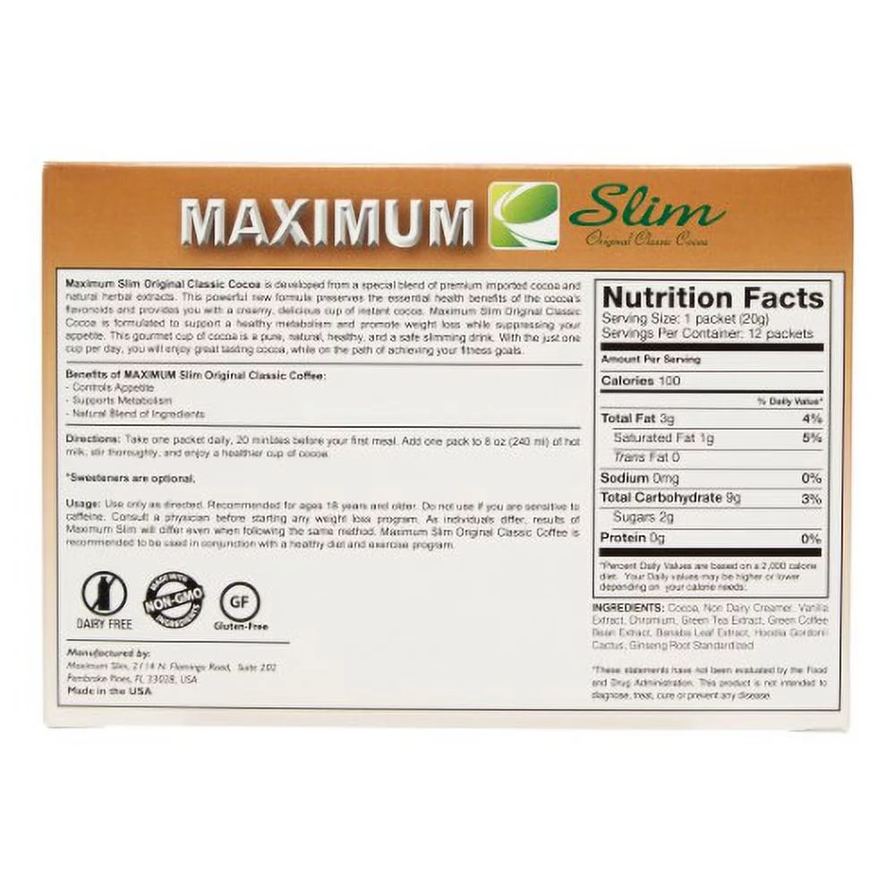 Maximum Slim Original Classic Cocoa Powder, 12 Ct