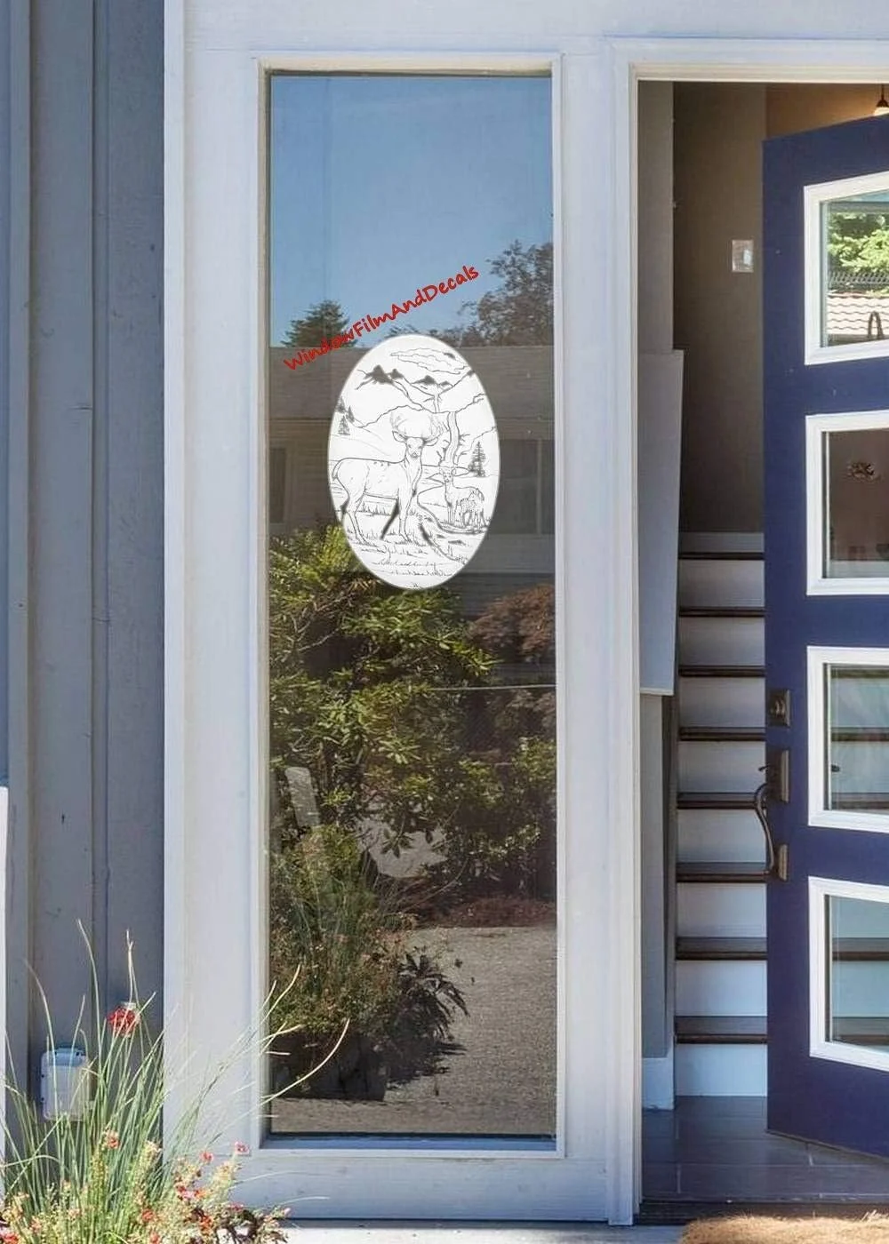 Deer Scene Oval Etched Window Decal Vinyl Glass Cling - 10.5