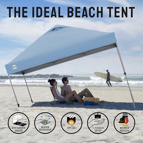 CROWN SHADES 10x10 Pop Up Canopy - Beach Tent with One Push Setup - Easy Outdoor Sun Shade for Events, Parties, Camping - Gazebo with STO-N-Go Cover Bag, Silver Coated Top, White