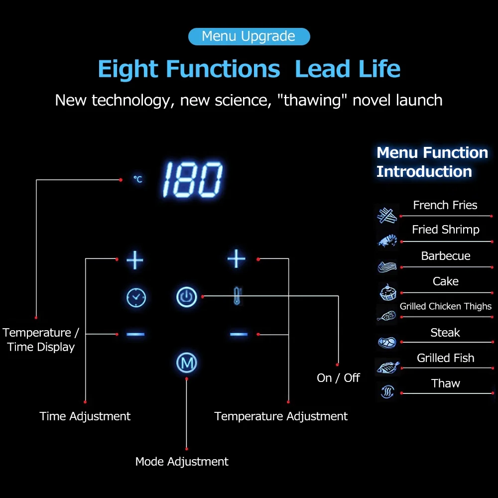 Air Fryer 5.5L Household Large Capacity 1300W Big Firepower Timing Touch Screen LCD Electric Air Fryer with Bakeware