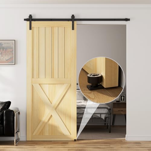 TSMST 6FT/72 Sliding Barn Door Hardware Kit with Barn Door Floor Guide fit 30