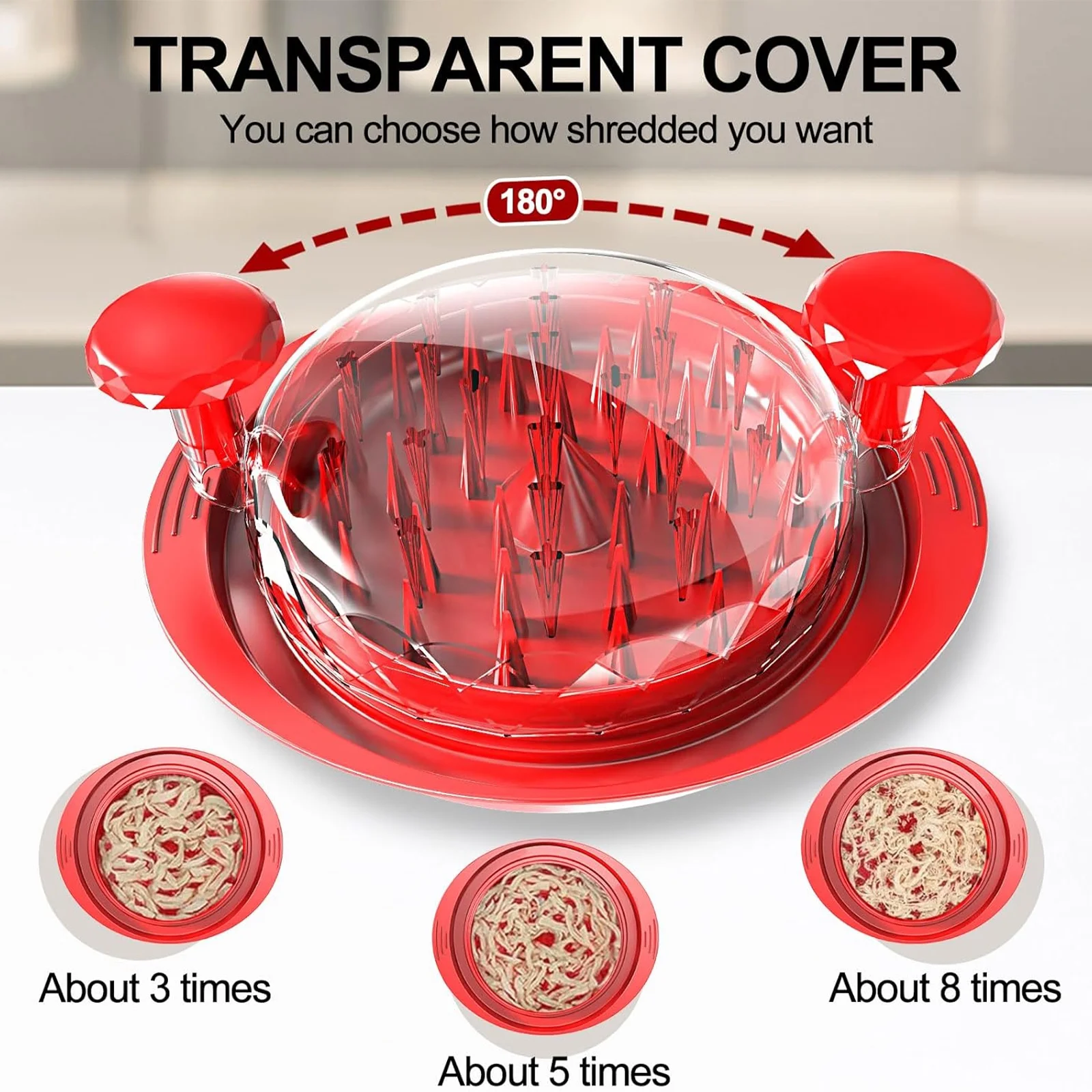 Tertran Chicken Shredder, Meat Shredder with Handles and Non-Skid Base Suitable for Pulled Pork, Beef and Chicken, Safer Than Bear Claws for Shredding Meat, Dishwasher Safe - Red