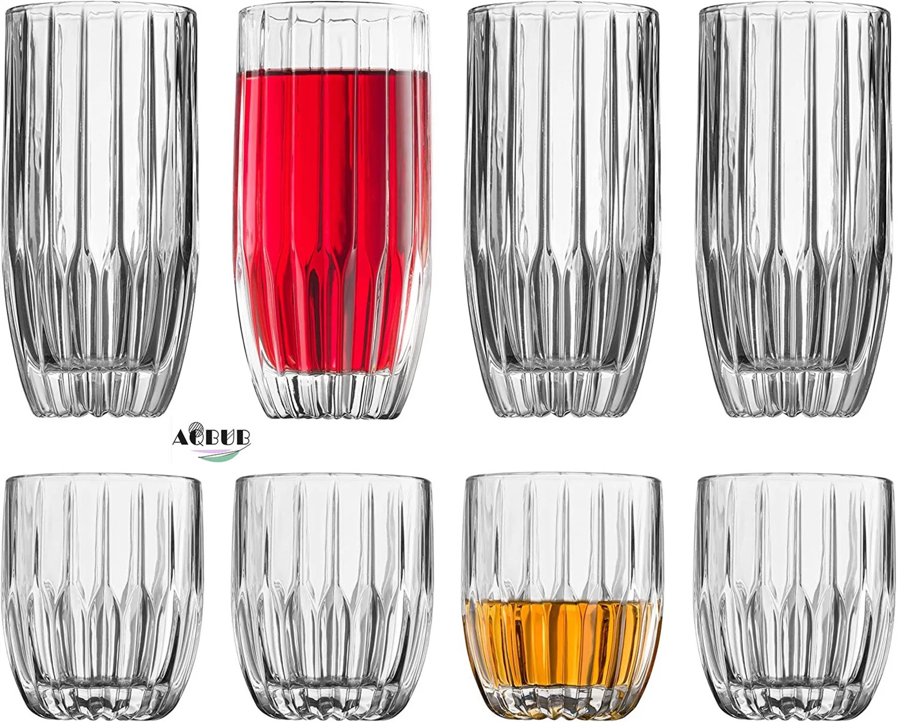 Wine glasses and whisky glasses 8 crystal glasses set, tall glasses, tumbler glasses - 4 glasses (12 oz) and 4 whisky tartar glasses (10 oz)