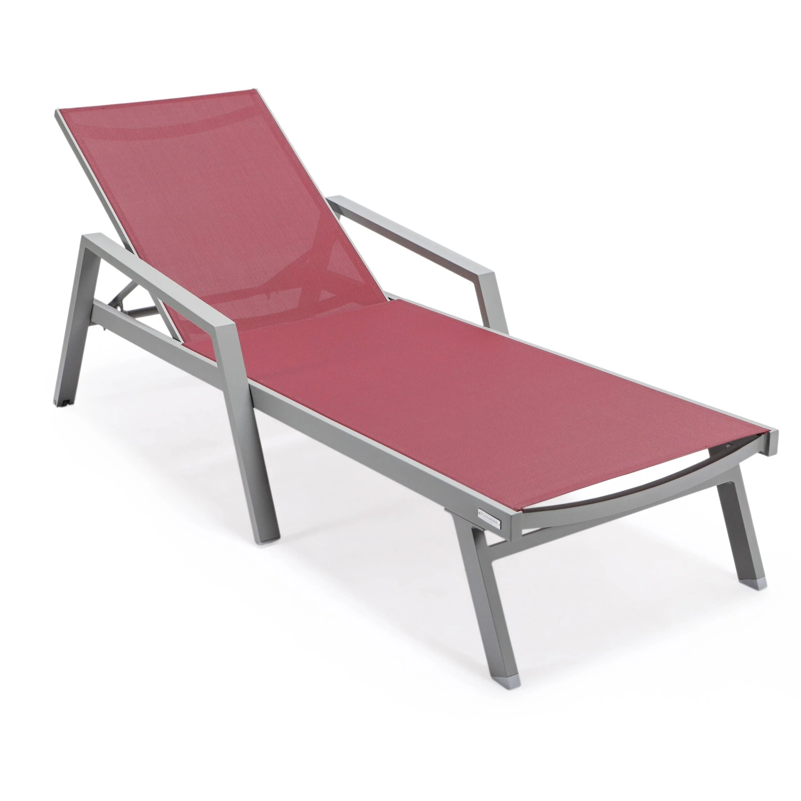 LeisureMod  Marlin Patio Chaise Lounge Chair with Grey Arms Set of 2 Burgundy