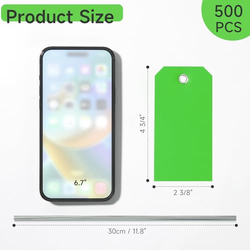 500 Plastic Shipping Tags with Wire - Waterproof Heavy Duty Labels with String Wires - Colorful, 4 3/4 x 2 3/8