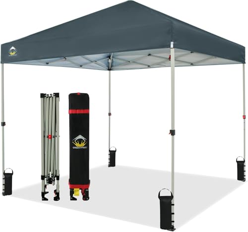 CROWN SHADES 10x10 Pop Up Canopy - Beach Tent with One Push Setup - Easy Outdoor Sun Shade for Events, Parties, Camping - Gazebo with STO-N-Go Cover Bag, Silver Coated Top, White