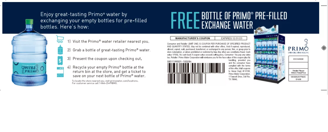 Primo Water Dispenser Top Loading, Hot/Cold Temperature, White