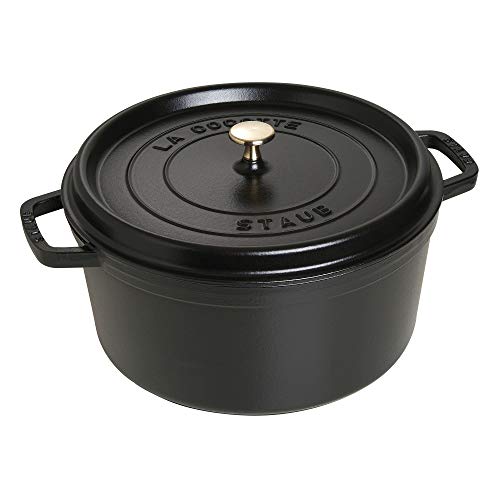 STAUB Cast Iron Dutch Oven 5.5-qt Round Cocotte, Made in France, Serves 5-6, Black Matte