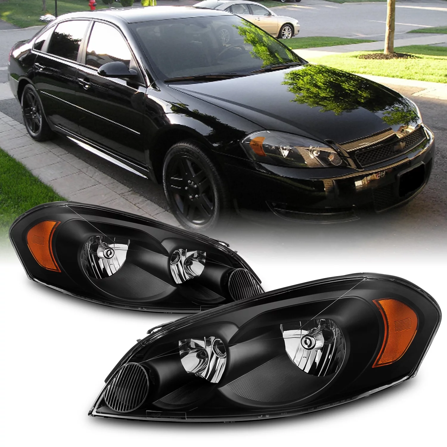 AKKON - For Chevy Impala/Monte Carlo OE Replacement Black Bezel Headlights Driver/Passenger Head Lamps Pair New