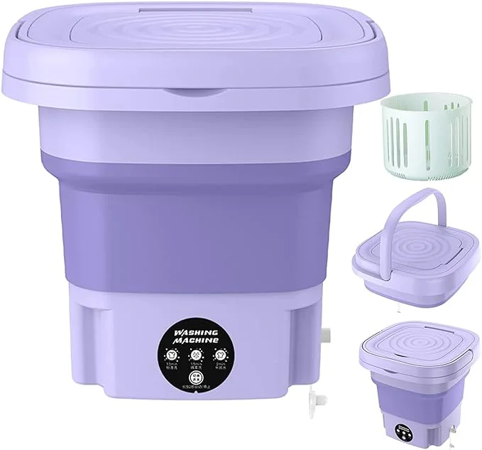 JahyShow 8L Folding Washing Machine - Portable Mini Washer with 3 Modes, Deep Cleaning (Purple)