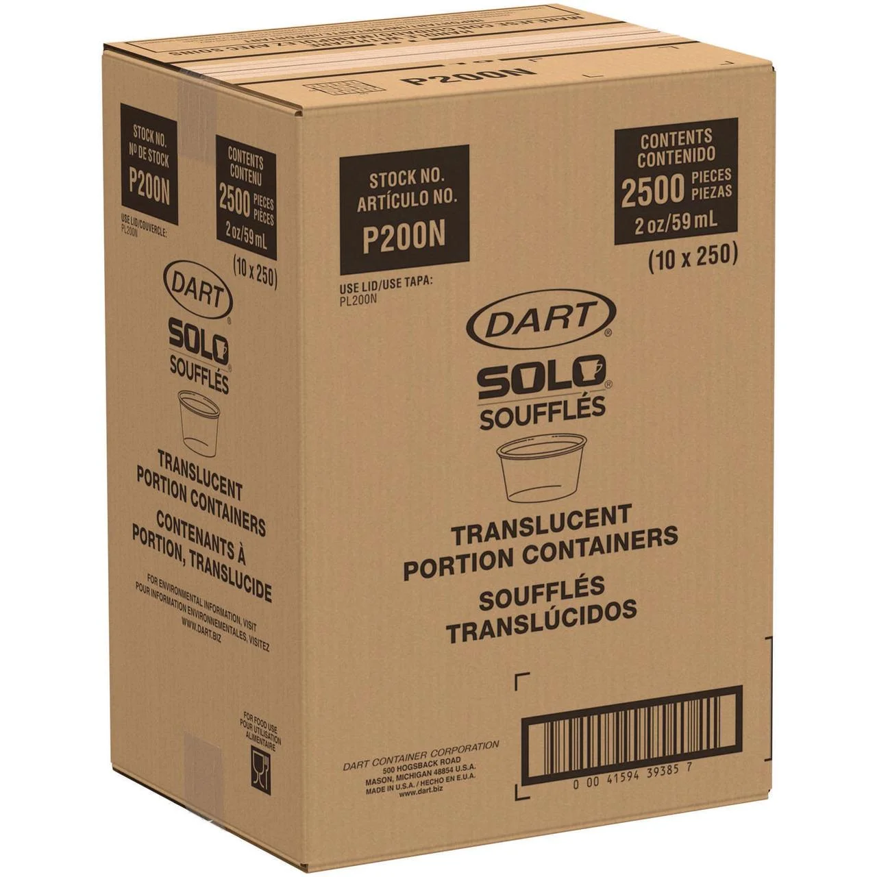 Solo Disposable Souffle Cup Clear Plastic 2 oz. 2500 Ct P200N