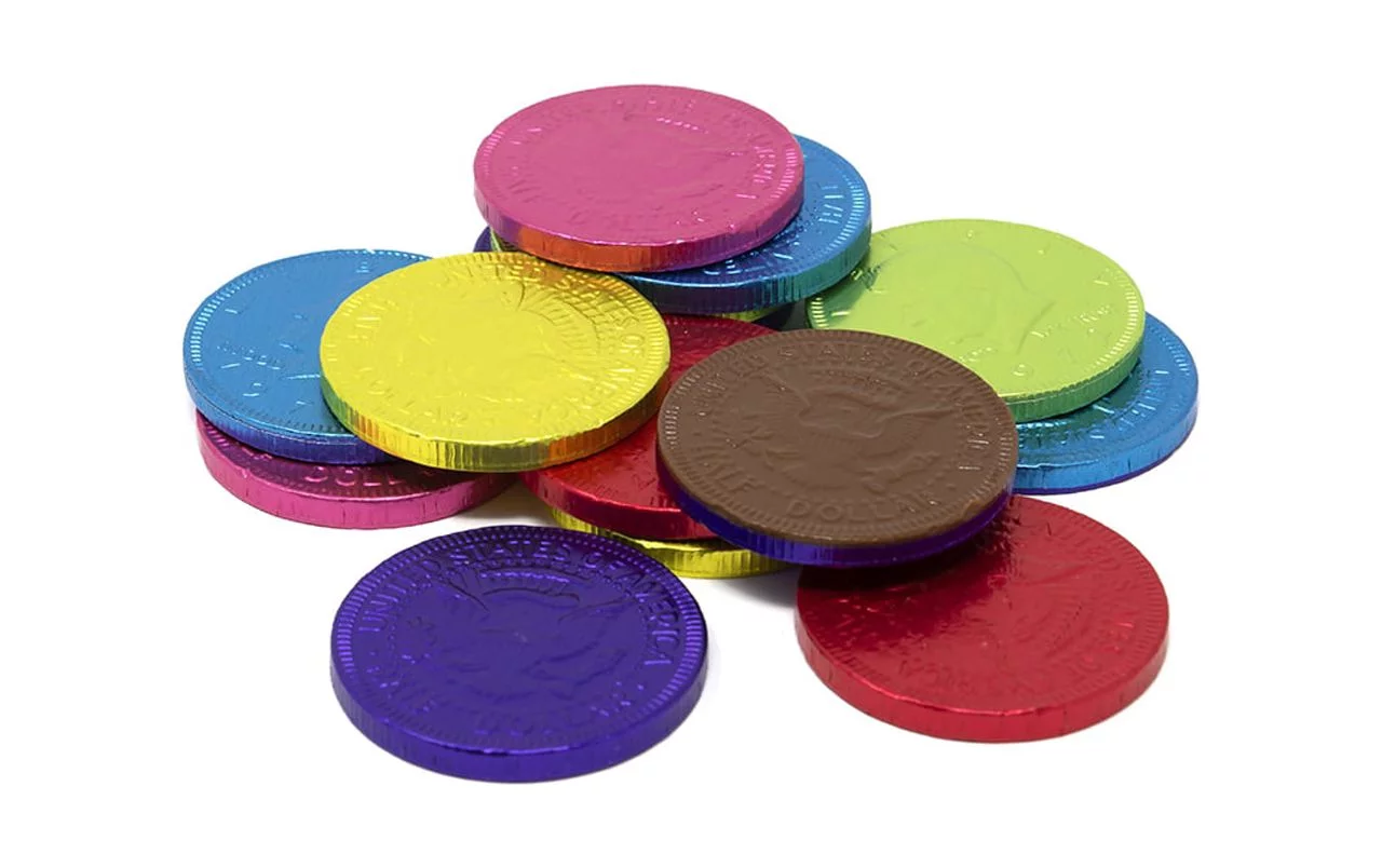 Fort Knox Milk Chocolate 1.5-inch Coins Rainbow Foil, 1 lb