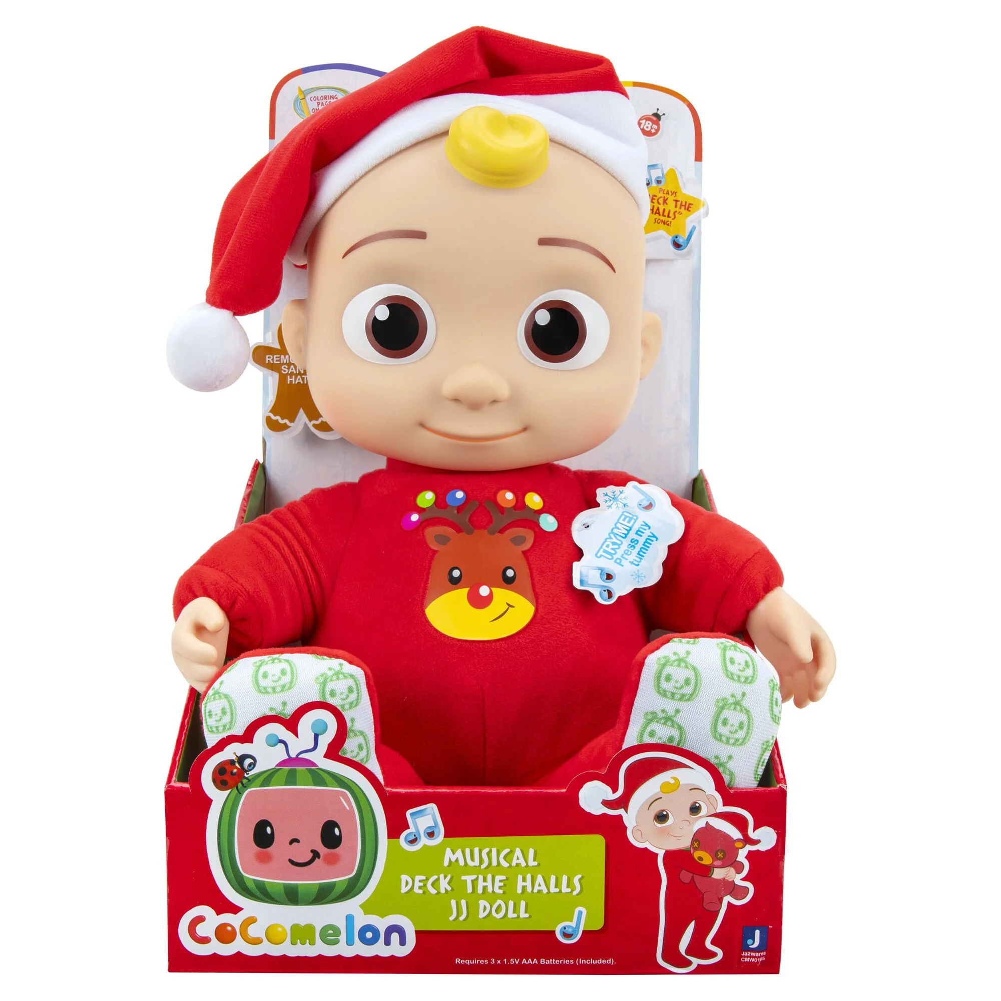CoComelon Musical Deck the Halls JJ Doll - Includes JJ Roto Doll with Santa Hat - Festive Doll with Activated Sounds- Toys for Preschoolers