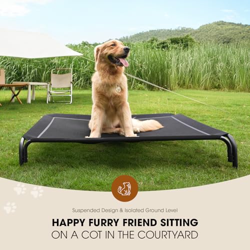Elevated Dog Bed, Raised Outdoor Dog Bed for Extra Large Sized Dog, Portable Cooling Pet Cot with Breathable & Washable Mesh, Indoor & Outdoor Pet Hammock with Skid-Resistant Feet.