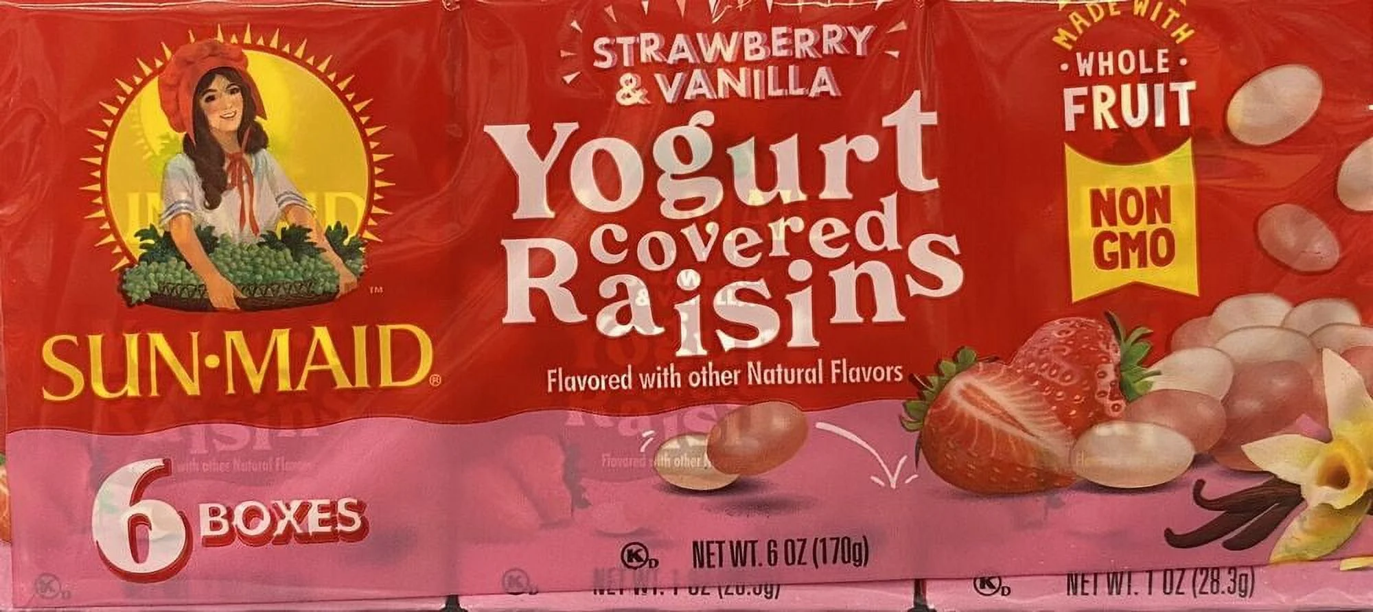 2x Sun-Maid STRAWBERRY & VANILLA YOGURT California Raisins Sun Dried - 12 BOXES