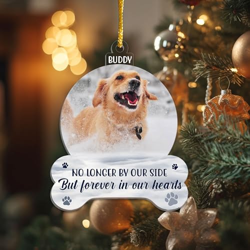 Dog Photo Frame Memorial Christmas Ornaments 2025 - Forever in Our Hearts, Remembrance, in Memory Gifts for Loss of Dog - Pet Loss, Pet Sympathy Personalized Picture Ornaments for Christmas Tree