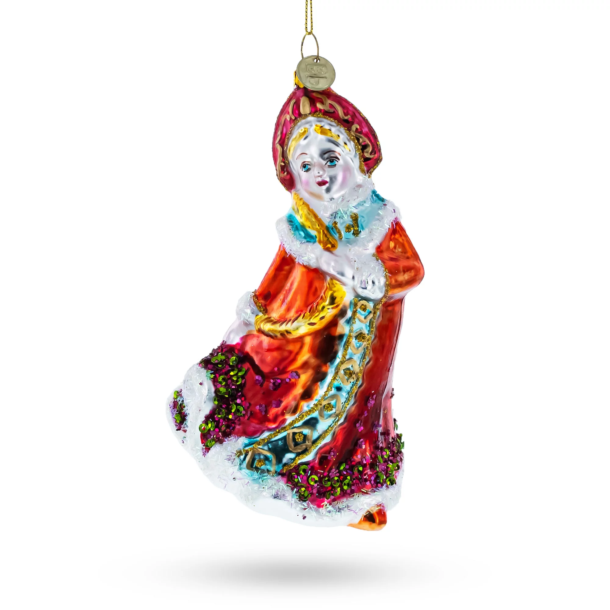 Festive Snow Maiden in Red - Blown Glass Christmas Ornament