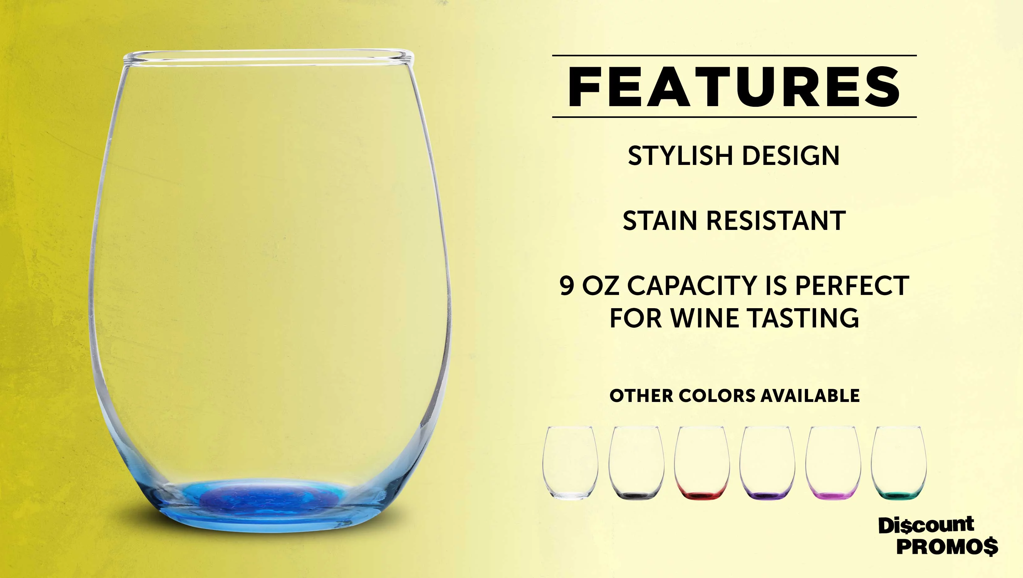 Stemless Wine Glass 9 oz. Set of 10, Bulk Pack - Great for Wedding Favors, Bachelorette Party Decorations, Party Favors, Color Bottom - Blue