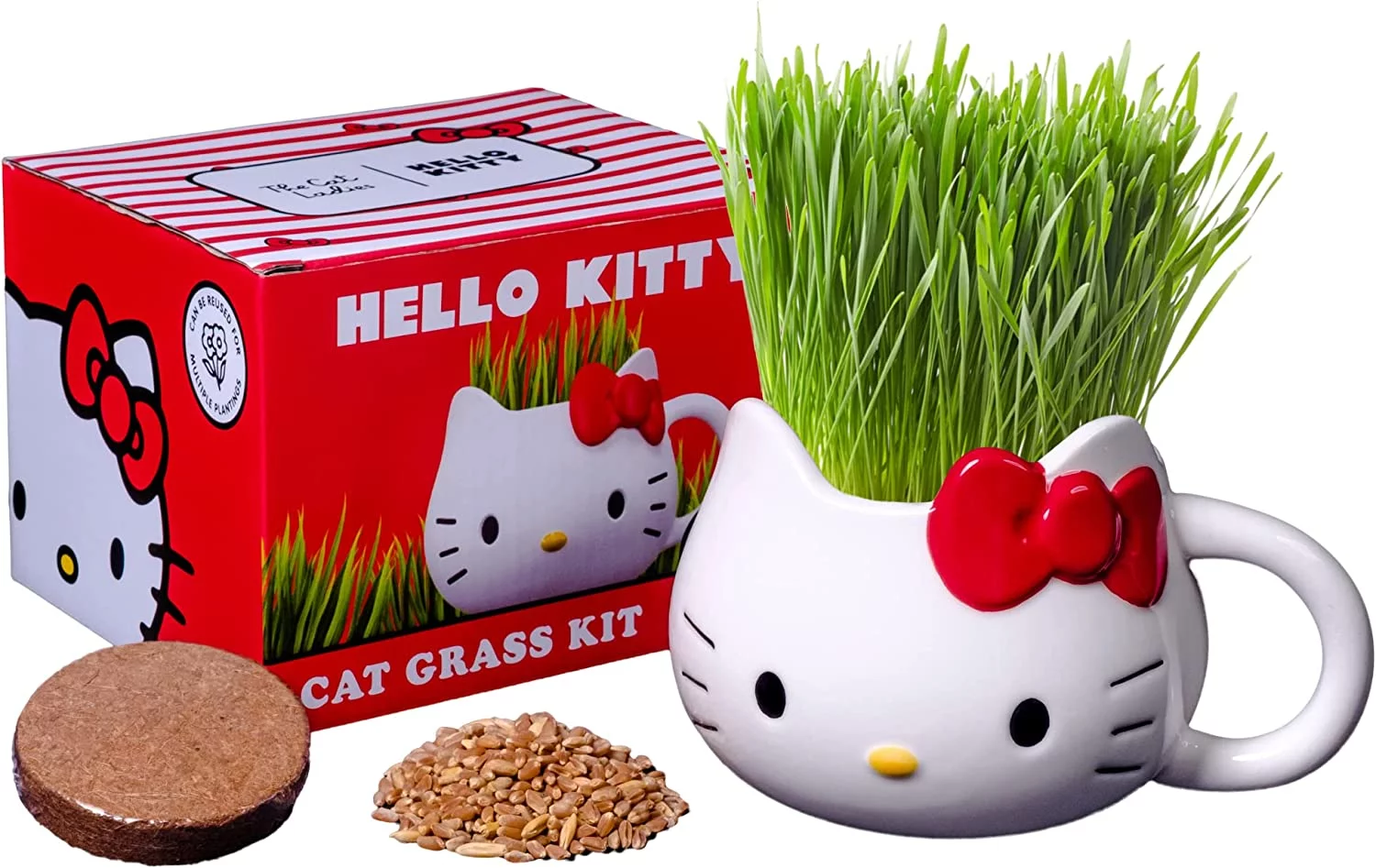 Hello Kitty Organic Cat Grass Growing Kit with Organic Seed Mix, Soil and Hello Kitty Mug Planter.