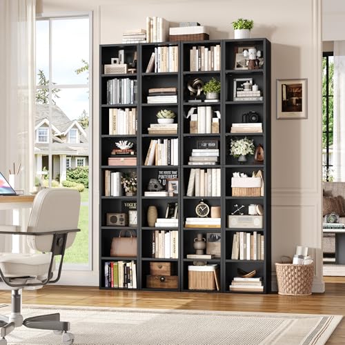FOTOSOK 8-Tier Media Tower Rack, 11.6 X 9.3 X 71 Inches CD DVD Slim Storage Cabinet with Adjustable Shelves, Tall Narrow Bookcase Display Bookshelf for Home Office, Black/Brown