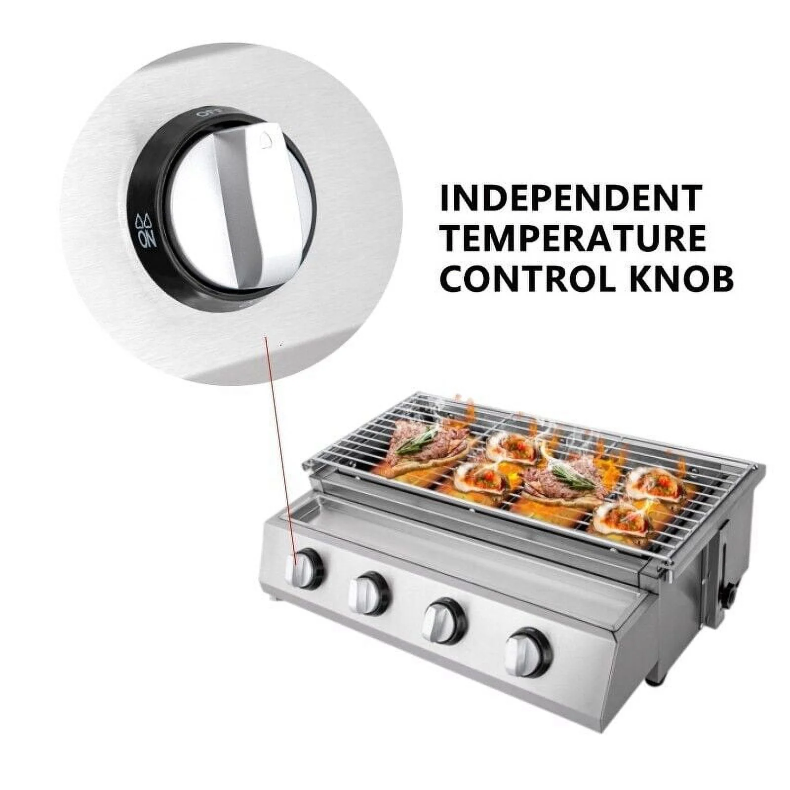 Stainless Steel Commercial Gas BBQ Grill with Stainless Steel Griddle 4 Burners