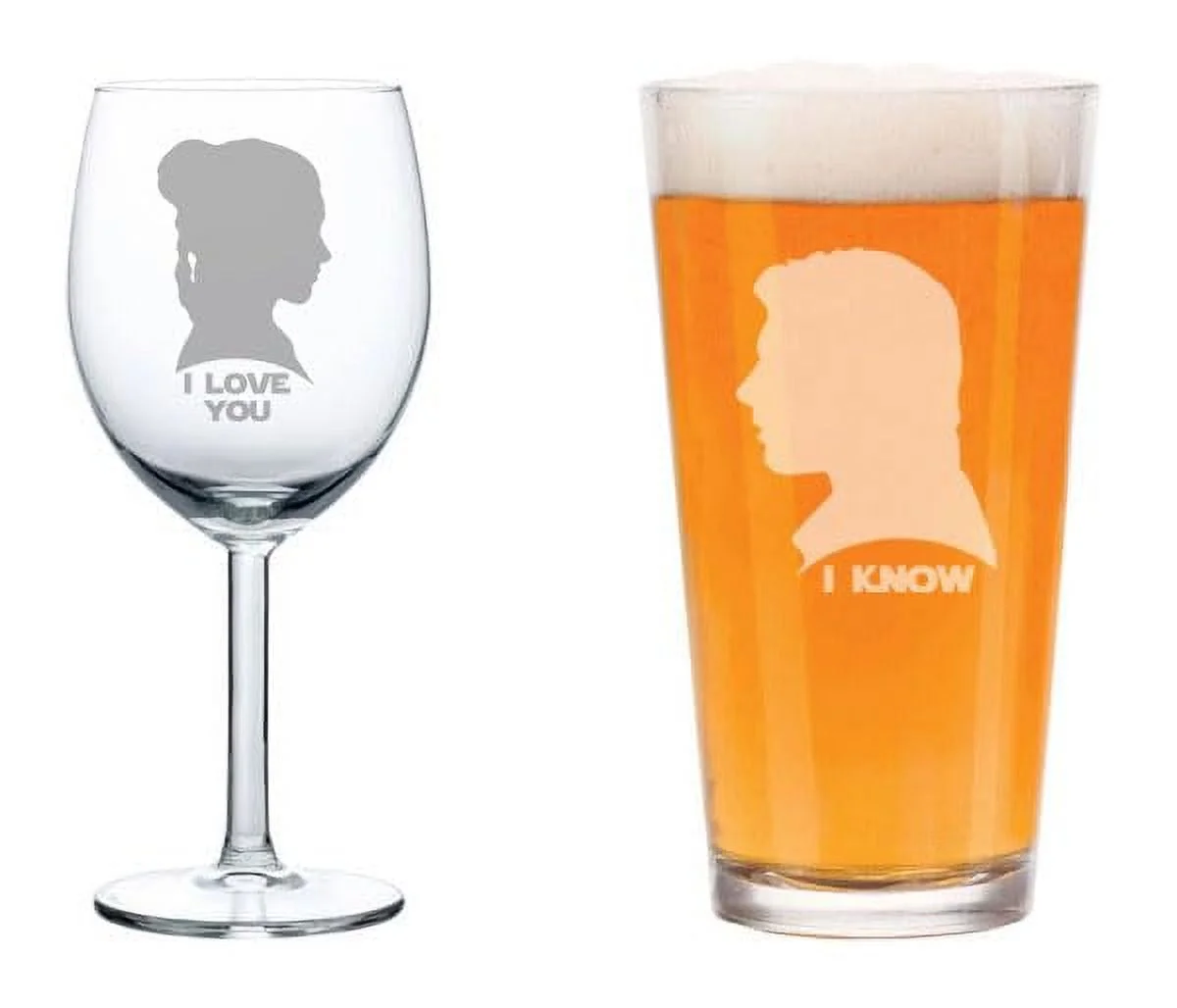 Set of 2 Glasses I Love You I Know For Couple Anniversary Engagement Wedding (10 oz WINE & Beer PINT)